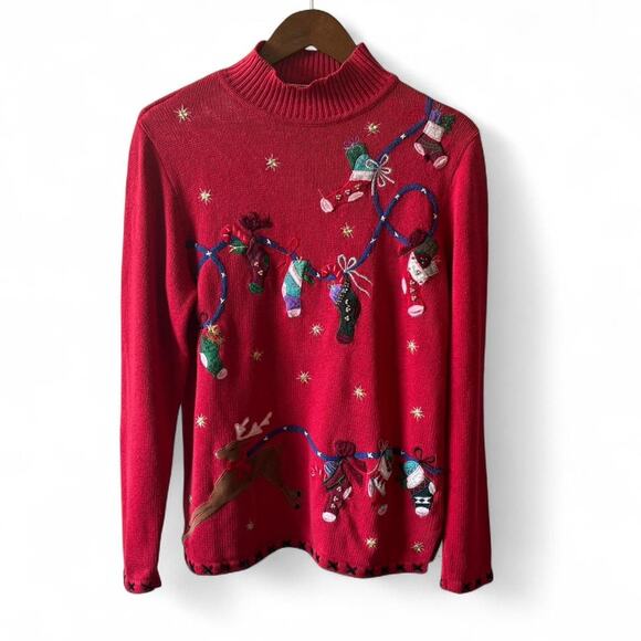 Basic Editions Holiday Sweater Small Red Stocking Garland Novelty Christmas - Picture 6 of 8